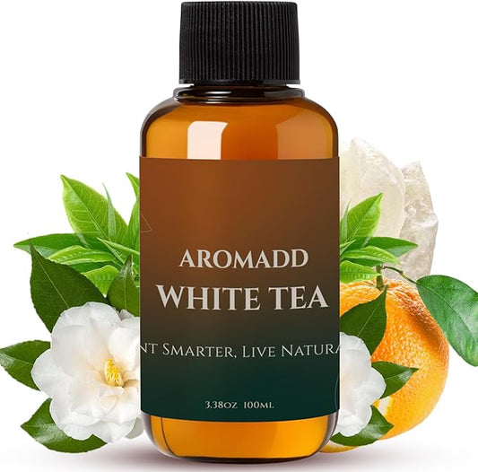Aromadd White Tea Diffuser Oil Inspired by Luxury Hotel Scent, Essential Oils for Waterless Diffuser, White Tea & Bergamot, Long-Lasting & Natural Home Fragrance - 3.38 fl oz (100 mL)