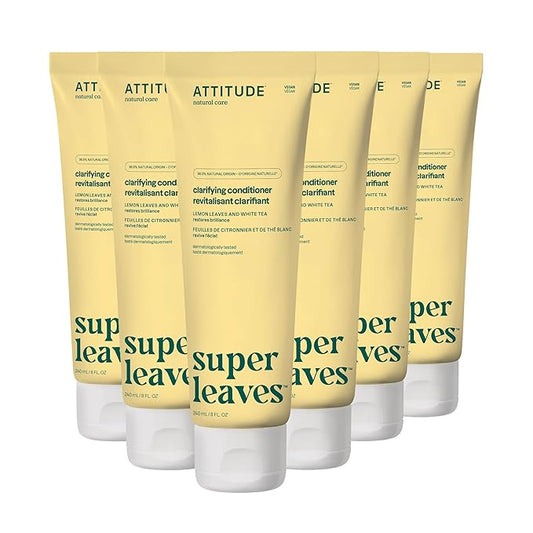 ATTITUDE Clarifying Hair Conditioner, Restores Shine, Naturally Derived Ingredients, Vegan Detangler, Dermatologically Tested, Lemon Leaves and White Tea, 8 Fl Oz (Pack of 6)