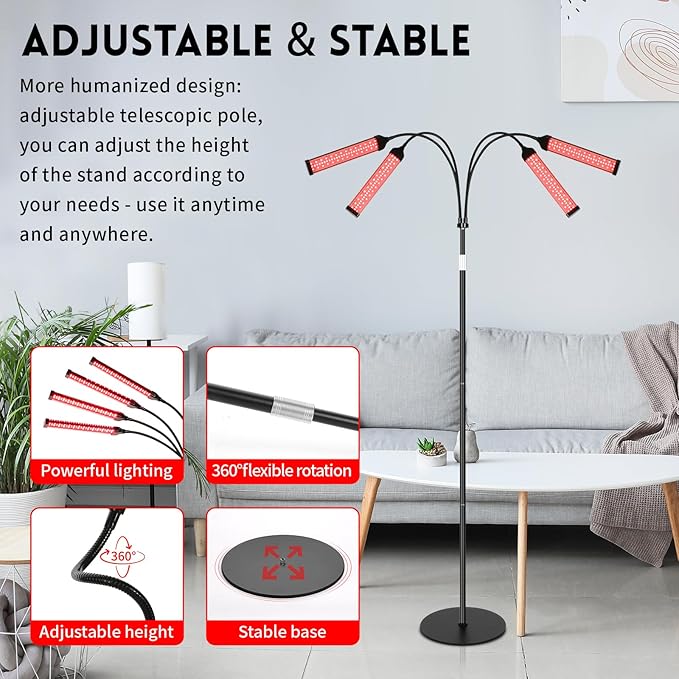 Red Light Therapy for Body, Infrared Light Therapy with Stand, 4 Heads 660nm & 850nm Red Light Therapy Lamp Portable LED Red Light Therapy Device for Full Body, Face, Muscle, Skin