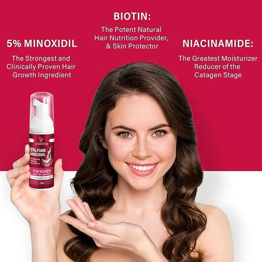 5% Minoxidil Foam for Women, Hair Regrowth Treatment for Thinning Hair and Hair Loss, Lightweight Non-Greasy Formula, Dermatologist Recommended, 2 × 60g (2-Month Supply)
