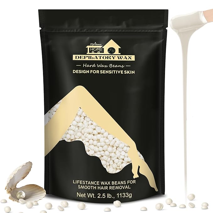 Lifestance 2.5lb Wax Beads Kit, Cream Hard Wax Beans For Hair Removal Eyebrow Face Underarm, Waxing for Brazilian Bikini Coarse Hair Women Men Large Pearl Beads Refill for Wax Pots
