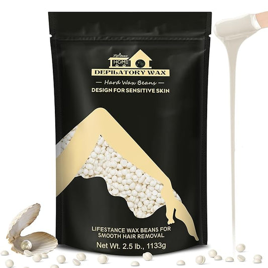 Lifestance 2.5lb Wax Beads Kit, Cream Hard Wax Beans For Hair Removal Eyebrow Face Underarm, Waxing for Brazilian Bikini Coarse Hair Women Men Large Pearl Beads Refill for Wax Pots