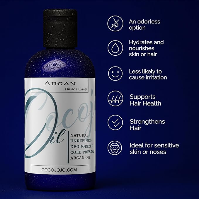 Cocojojo Argan Oil Deodorized, Argan Oil for Hair, Hair Treatment Oils, 100% Pure Organic for Face, Unrefined Unscented Cold Pressed Extra Virgin - 8 Oz (Pack of 1)