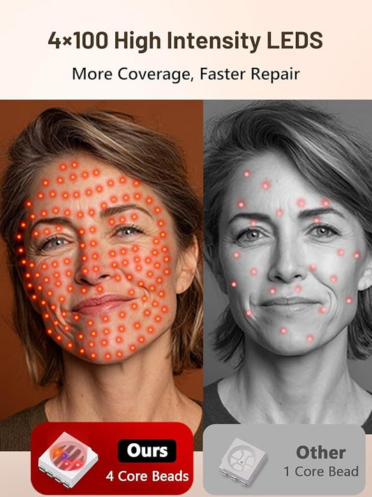 Red Light Therapy for Face, 4 Modes LED Face Mask Light Therapy, 2000mAh Cord-Free Controller with 400 LEDs, Blue, Orange, 850nm Near-Infrared Light Mask with Timer Function at Home & Travel (Pink)