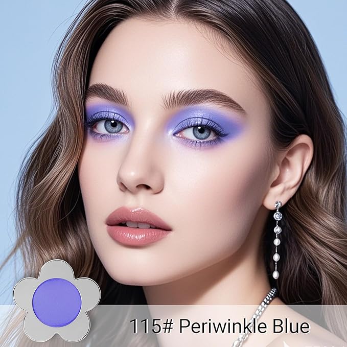 Erinde Periwinkle Blue Matte Eyeshadow Palette, Velvet Eye Shadow Compact Powder Primer Base Makeup, Long-Lasting Eye Makeup, Ultra-Blendable, Pigmented Color, Vegan Formula, 115 Periwinkle Blue