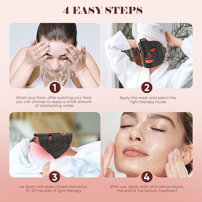 Red Light Therapy for Face, 8 Modes Portable Led Face Mask Light Therapy with Remote, Near-Infrared 850nm Wavelength with Timing Function for Anti-Aging Skincare at Home/Travel/Gift