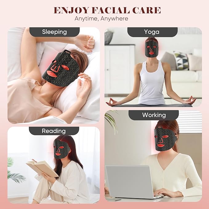 Red Light Therapy for Face, 8 Modes Portable Led Face Mask Light Therapy with Remote, Near-Infrared 850nm Wavelength with Timing Function for Anti-Aging Skincare at Home/Travel/Gift