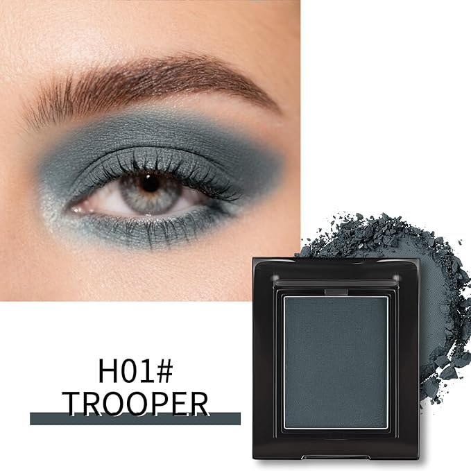 Erinde Single Matte Eyeshadow Palette, Velvet Eye Shadow Compact Powder Natural Makeup, Long-Lasting Eye Makeup, Ultra-Blendable, Pigmented Color, Vegan Formula, H01 Trooper