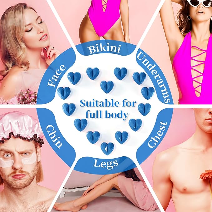 Hard Wax Beads, 400g Heart Wax Beans for Sensitive Skin, Hypoallergenic Waxing Bead for Coarse Hair Removal, Body, Brazilian, Facial, Bikini, Legs, Armpits Women Home Blue