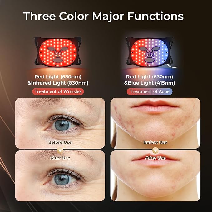 Red Light Therapy for Face LED Face Mask Light Therapy,Cordless 120 LED, USB Rechargeable,Red Mask for Home Working Travel Yoga Sleep