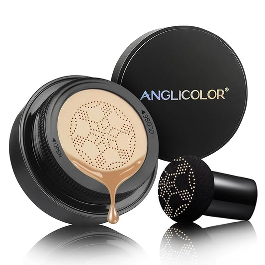 Anglicolor Mushroom Head Air Cushion CC Cream Full Coverage,Face Makeup Cushion Foundation Long Lasting,BB Cream Even Skin Tone for Oily & Combination Types (04)