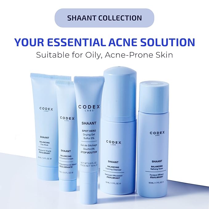 Codex Labs Shaant Balancing Foaming Face Cleanser - Oil Control & Pore Minimizer for Acne-Prone, Oily & All Skin Types - Micellar Water, Oil-Free, Vegan & Cruelty-Free (3.4 oz)