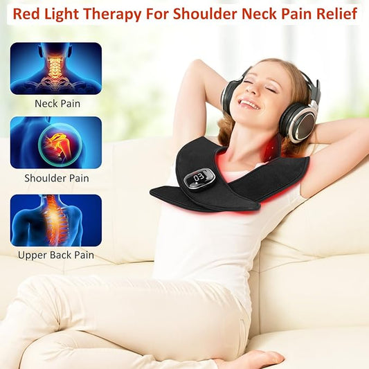 Cordless Red Light Therapy for Neck Shoulder Pain Relief, 660nm & 850nm Infrared Light Therapy, 5 Modes, Timer, Therapy Device for Upper Back/Neck/Shoulders/Muscle Joints Relax