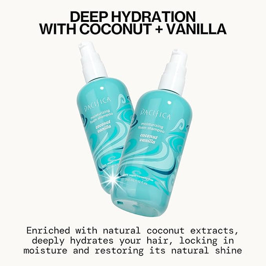 Pacifica Coconut Vanilla Moisturizing Foam Shampoo – Hydrating Foaming Shampoo for Dry, Dull or Damaged Hair, Lightweight Lather, Sulfate-Free Clean Beauty Vegan & Cruelty-Free Dermatologist Tested