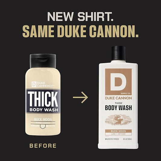 Duke Cannon Supply Co. Thick High Viscosity Body Wash – 3X Thicker, Cleansing Shower and Bath Gel, Mineral-Enriched for Men – Shower Gel – Men’s Body Scrub – Buck Moon (18 oz)