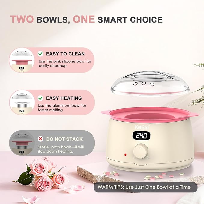 KeShi Waxing Kit for Women and Men, Digital Wax Warmer with 6 Bags Hard Wax Beads, at-Home Hair Removal Wax Kit for Full Body, Face, Eyebrow, Bikini, Legs, Brazilian & Sensitive Skin(Silky Cream)
