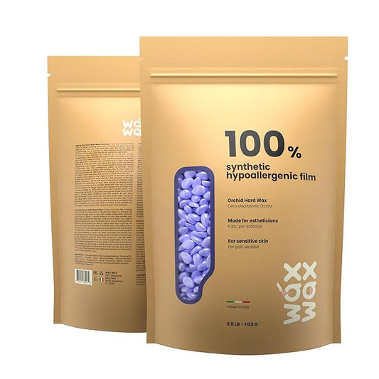 Orchid Hard Wax Beads | Facial Wax for Ultra Sensitive Skin | Rosin-Free, Hypoallergenic, Strip-Free | Low Melting, Cruelty-Free & Eco-Friendly Waxing Beads | Made In Italy - 2.5lb