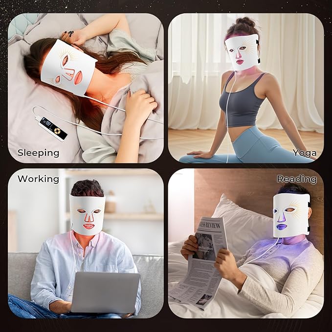 Red Light Therapy for Face LED Face Mask Light Therapy,Cordless 120 LED, USB Rechargeable,Red Mask for Home Working Travel Yoga Sleep