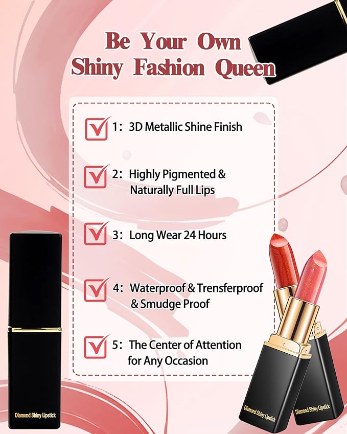Metallic Coral Changing Shimmer Lipstick for Women,3D Shine High Impact Long Lasting Hydrating Transfer Proof Lipstick,Creamy Matte Non Sticky Plumping Lip Gloss,Full Coverage Lip Color Makeup Gift 02