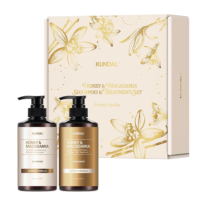 KUNDAL/Honey & Macadamia/Deep Moisture Repair Set, Smooth Frizz + Strengthen Strands + Silky Soft Hair | Amber Vanilla, 300ml (Pack of 2), Stocking Stuffers