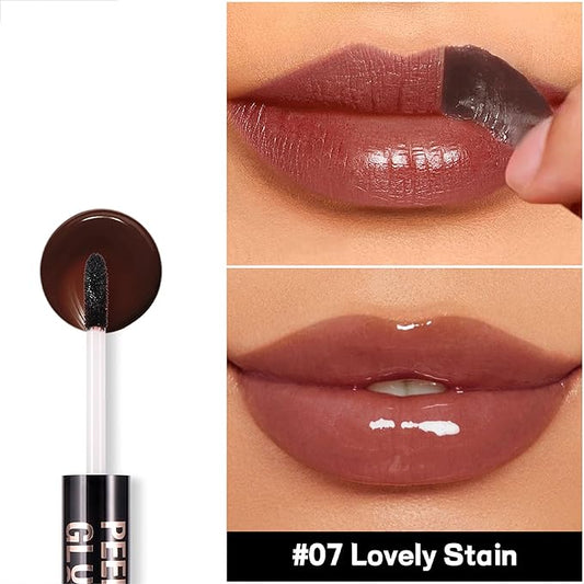 Liquid Lipstick with Clear Lip oil, Dual-Ended Peel-Off Lip Gloss, Long-Lasting Water-proof Lip Gloss (Maroon)