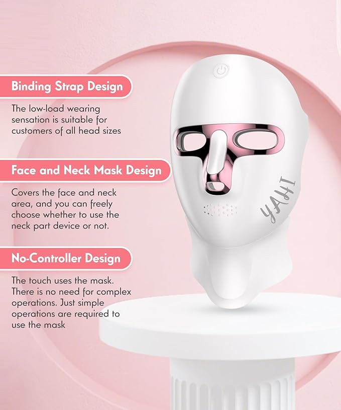 Yahi Red Light Therapy for Face and Neck, Rechargeable and Ergonomic Design for Home & Travel, Cordless Face Mask Light Therapy, White
