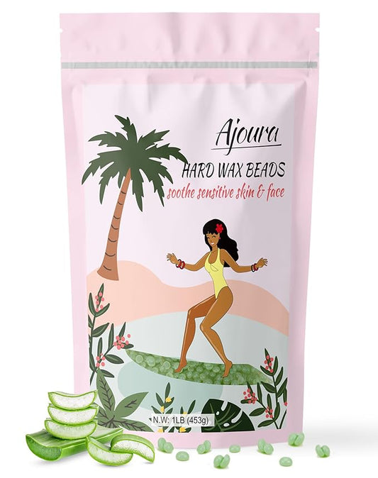Wax Beads, Ajoura 1lb Hard Wax Beans for Sensitive Skin Hair Removal for Full Body, Bikini, Face, Eyebrow, Back, Chest, Legs, Armpit, Upper Lip, Home Refill for Wax Warmer Kit (Green)