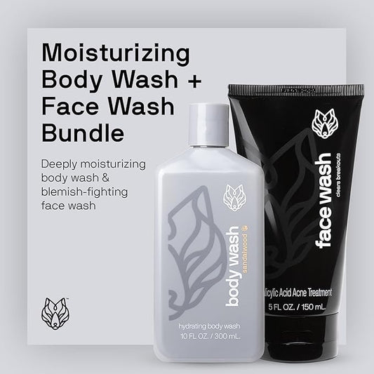 Black Wolf Moisturizing Body Wash & Charcoal Face Wash Set for Men - Daily Grooming & Hygiene Essentials for Mens Skin Care