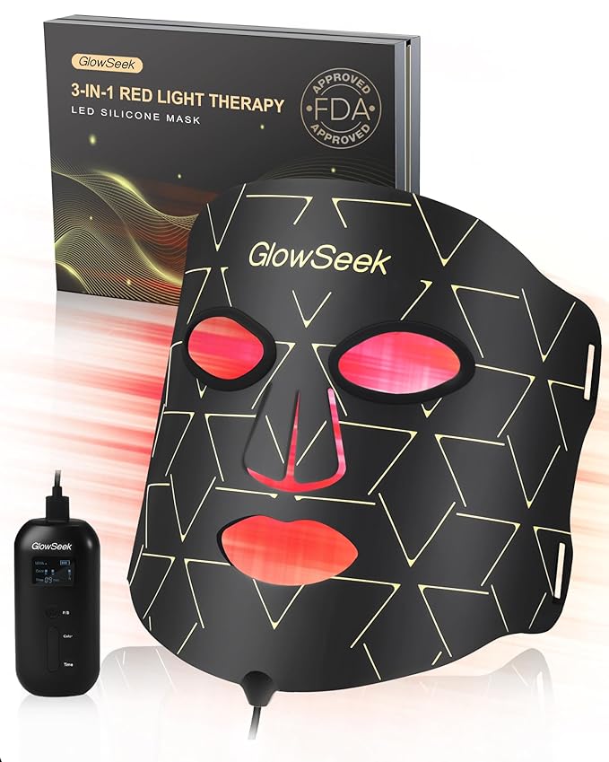 Red Light Therapy Mask for Face, LED Face Mask Light Therapy with Rechargeable Remote for Home & Travel, Blue & Near-Infrared Red Light (NIR) for Acne, Wrinkles, Gift for Women & Man