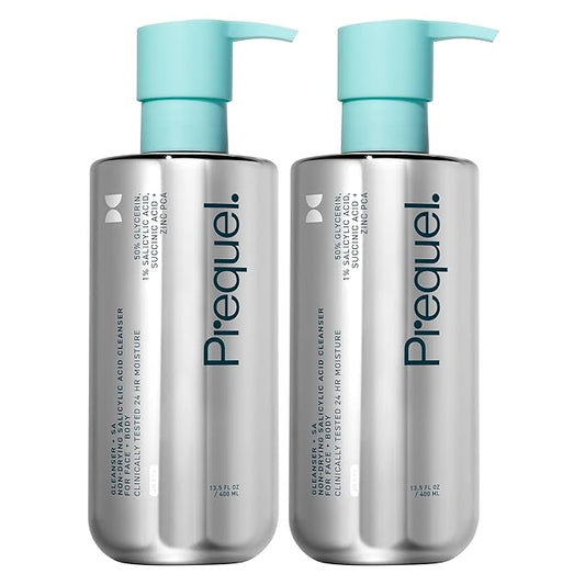 Prequel Skin Gleanser SA, Moisturizing Glycerin Face Wash,1% Salicylic Acid Face Cleanser, Unscented and Combination Skin Face Soap, 13.5 ounce (each) Pump Bottles - 6.75 fluid ounce (Pack of 2)