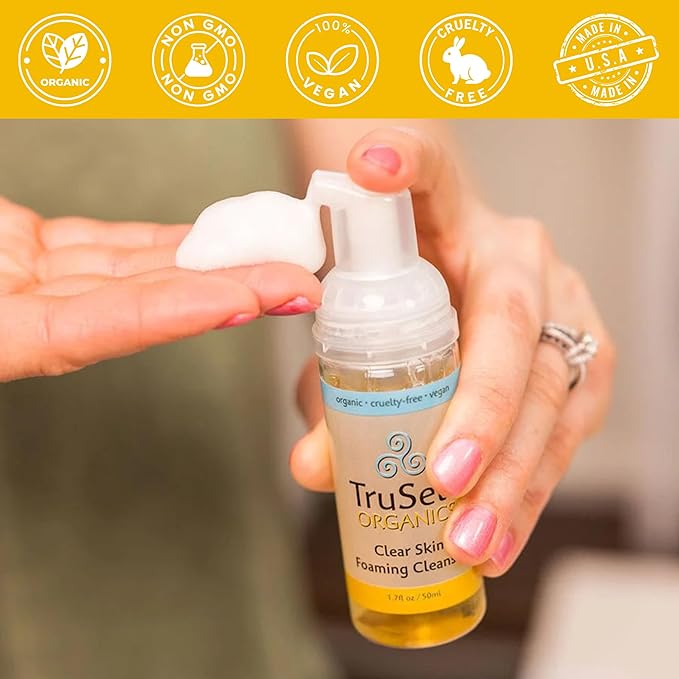 Deep Cleansing Clear Skin Face Wash - TruSelf Organics Acne Fighting Foaming Cleanser for Oily Combination Skin - Organic Pore Cleanser with Tea Tree Oil Control - Vegan USA Made Travel Size 1.7 oz