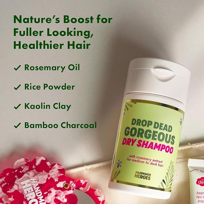 Handmade Heroes Dry Shampoo with Rosemary Oil for Hair Growth Healthier Looking Hair Volumizing Non Aerosol Drop Dead Gorgeous Dry Shampoo Rosemary 1.8oz (Medium to Dark 1pc)