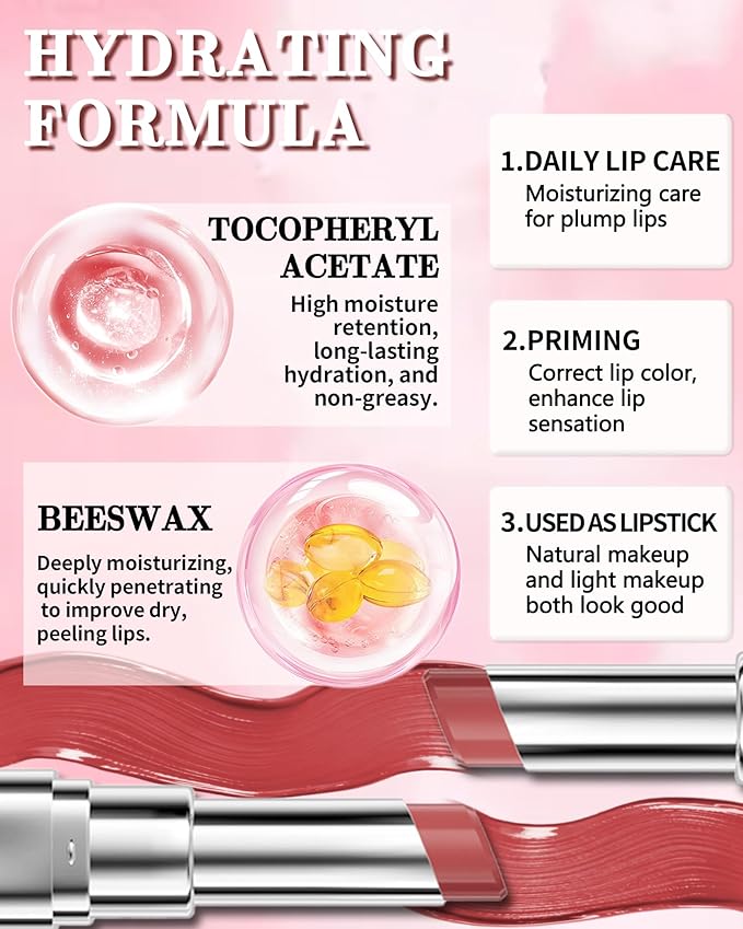 Tinted Lip Balm, Hydrating Moisturizing Lipstick, Nourishing Lip Stain Long Lasting Waterproof, Natural Glossy Lip Tint Moisturizer, Non-Sticky Tinted Lip Gloss, Christmas Makeup Gift for Women-04