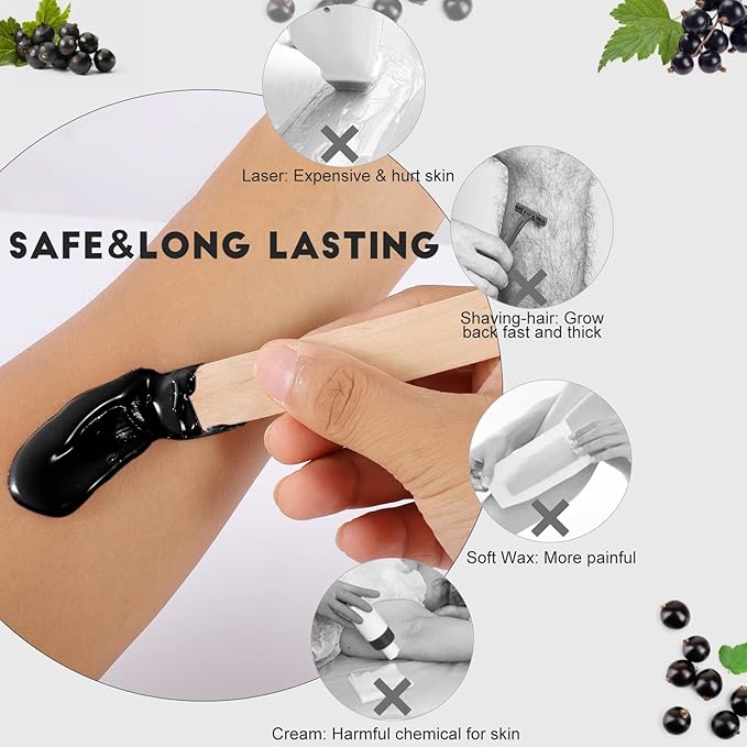 5 lb Hard Wax Bulk for Hair Removal, Gentle Rose Waxing Beads for Brazilian Bikini Waxing on Full-Body Sensitive Skin Face Leg Armpit Back Chest Coarse and Fine Hair Removal, with 10 Sticks, Black