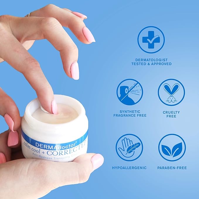 DERMAdoctor Redness & Itchy Skin Relief Calm Cool + Corrected Tranquility Cream for Sensitive Skin | moisturizing face cream Hydration with Squalane & Hyaluronic Acid White Tea Extract – 1.7oz