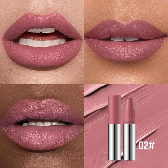 Dusty Rose Mauve Matte Lipstick Crayon – Waterproof Long Lasting Lip Liner Pencil, High Pigment Creamy Velvet Lipstick, Non-Drying Lip Color for Women, 02#