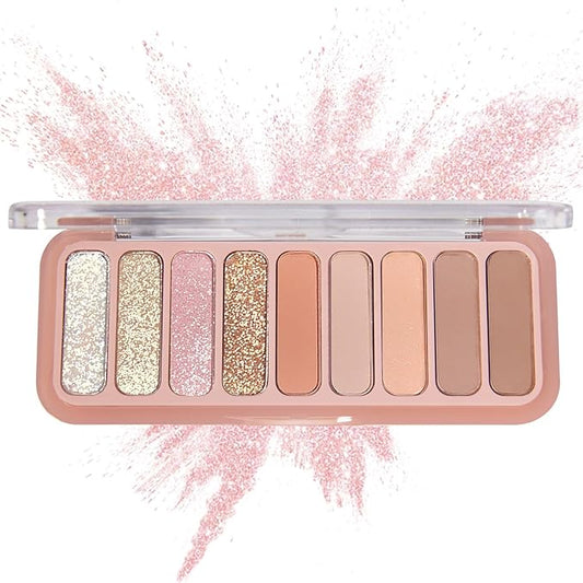 Mini Eyeshadow Palette，9 Colors Neutral Nude Matte Shimmer Glitter Eye Shadow Pallet High Pigmented Ultra-Blendable Naturing-Looking Waterproof Long Lasting Makeup Palette