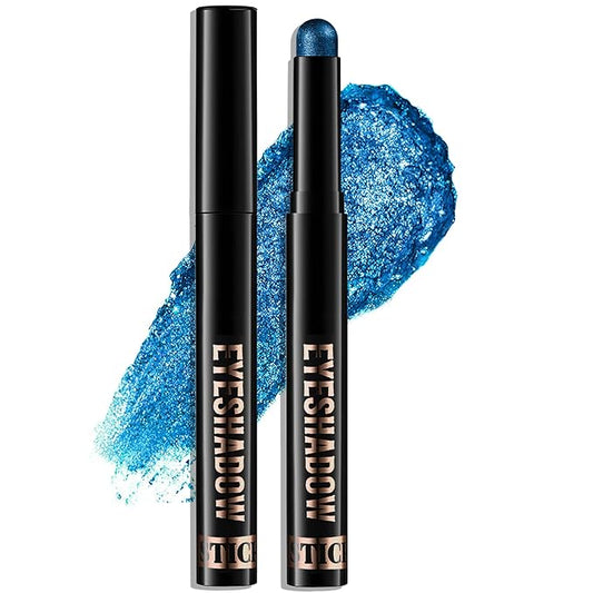 Blue Eyeshadow, Shimmer Glitter Cream Eye Shadow Stick Waterproof Long Lasting Neutral Smoky Eyeshadow Pencil Highlighter Makeup High Pigmented Blendable Eyeliner Pen for Women