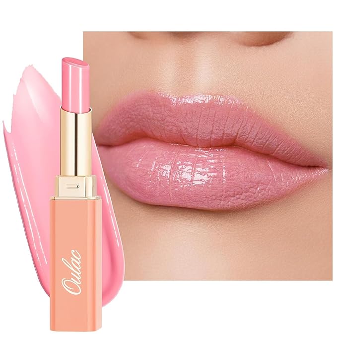 Oulac Pale Pink Lipstick Shine for Women, 2 in 1 Glossy Light Pink Tinted Lip Balm, Hydrating Lipstick for Dry Lips, Moisture Shine Sheer Juicy Finish Vegan 2.2g/0.07oz (20)