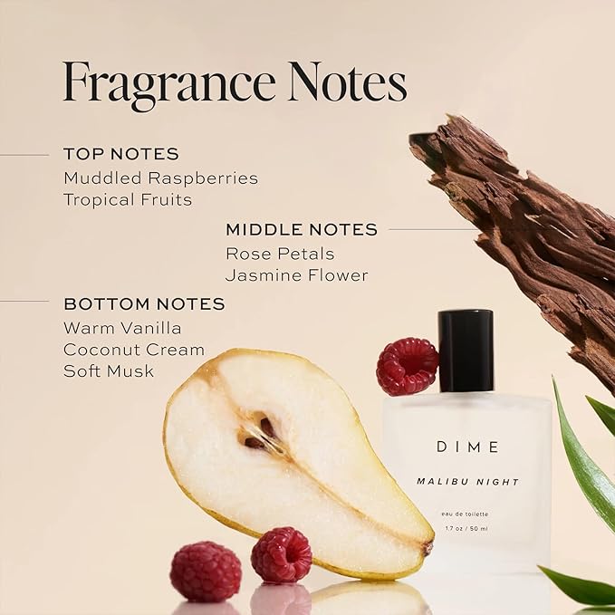 DIME Beauty Perfume Malibu Night, 1.7 oz / 50 ml - Light and Floral Musk Scent, Hypoallergenic, Clean Perfume, Eau de Toilette For Women