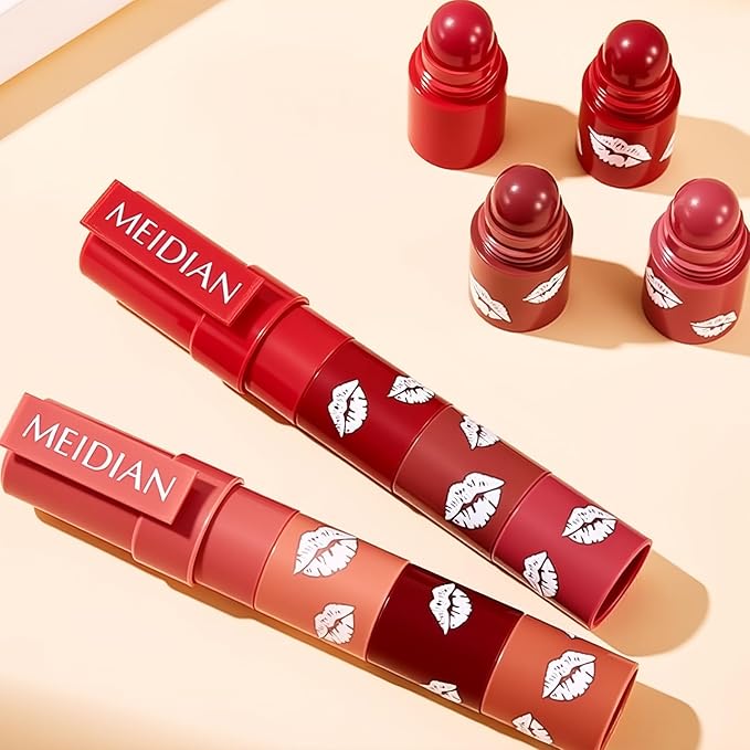 Queen Diary 4PCS Velvet Matte lipstick for women，Peach, Pure White Water, Brick Red, and Naked Orange lip stain，Waterproof lipstick long lasting Makeup Gift Sets（Set A）