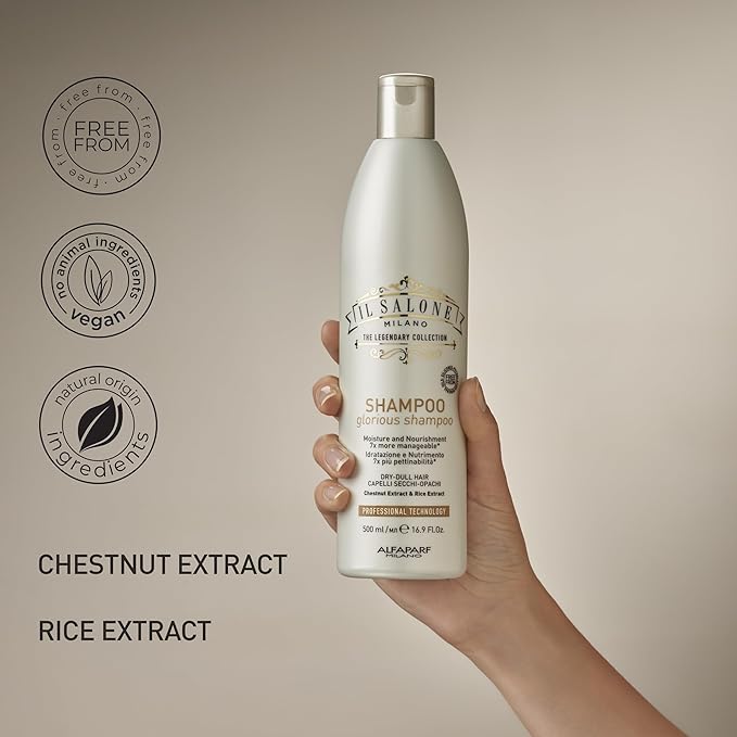 Il Salone Milano Glorious Moisturizing Shampoo for Dry Hair - Adds Shine and Softness to Dull Hair - Repairs and Protects - Professional Hydrating Shampoo - Made in Italy - Vegan (16.9 oz / 500ml)