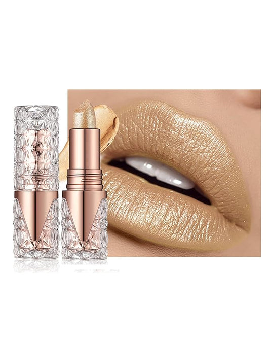 Glitter Metallic Shimmer Light Gold Lipstick Long Lasting,Diamond High Pigmented Nude Red Metallic Matte Liquid Lipstick Non-Stick Lip Gloss,Transfer Proof Lip Color Lip Stick Makeup for Women-01