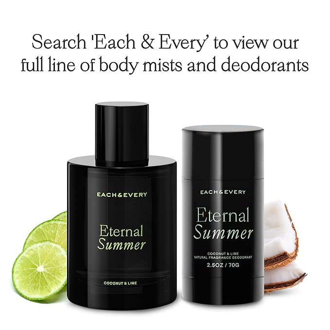 Each & Every Aluminum Free Deodorant for Men & Women - All Natural Deodorant for Sensitive Skin, EWG Verified - Clean, Baking Soda-Free, Plant-Based Fragrance, Coconut & Lime, 2.5oz