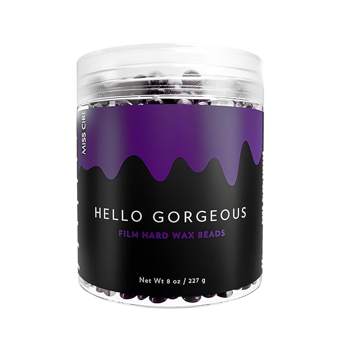 Miss Cire Purple Hard Wax Beads - Painless Hair Removal Peel-Off Wax - No Strips Needed - Low melting Point - Gel Like Consistency - For Face and Body - Hello Gorgeous - For Sensitive Skin - 8oz