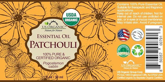US Organic 100% Pure Patchouli Essential Oil - USDA Certified Organic, Steam Distilled - W/Euro droppers (More Size Variations Available) (30 ml / 1 fl oz)