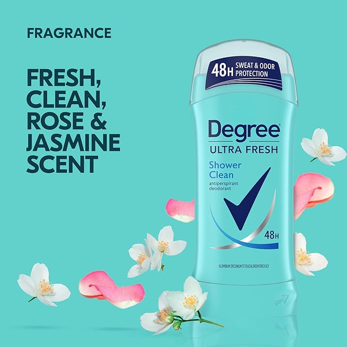 Degree Ultra Fresh Antiperspirant Deodorant Stick Shower Clean Pack of 4 for 48H Sweat and Odor Protection for Women, 2.6 oz
