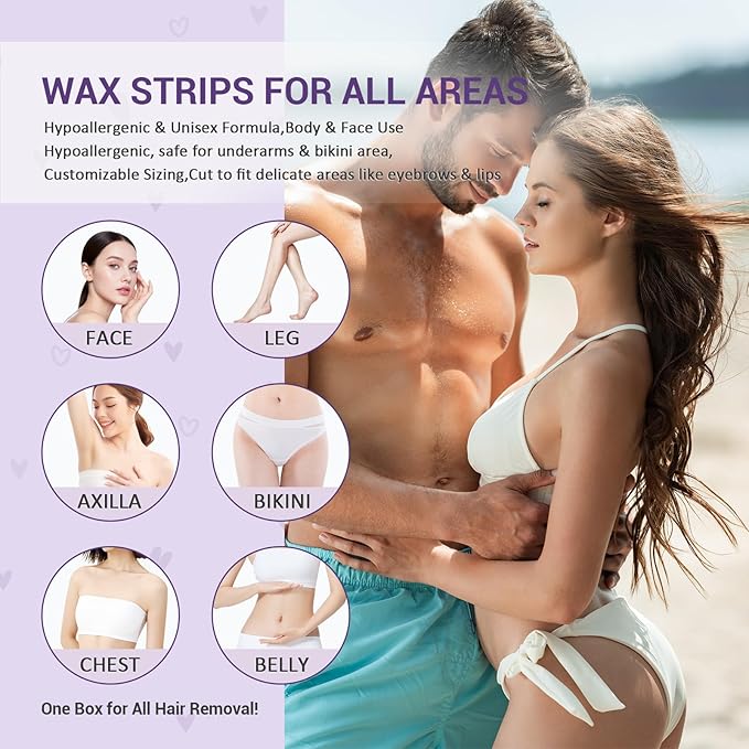 Wax Strips for Hair Removal – 50Count with Soothing Wipes – No Heat Waxing Kit for Women & Men, Face & Body, Bikini, Legs, Underarms – Travel-Friendly & Gentle on Skin