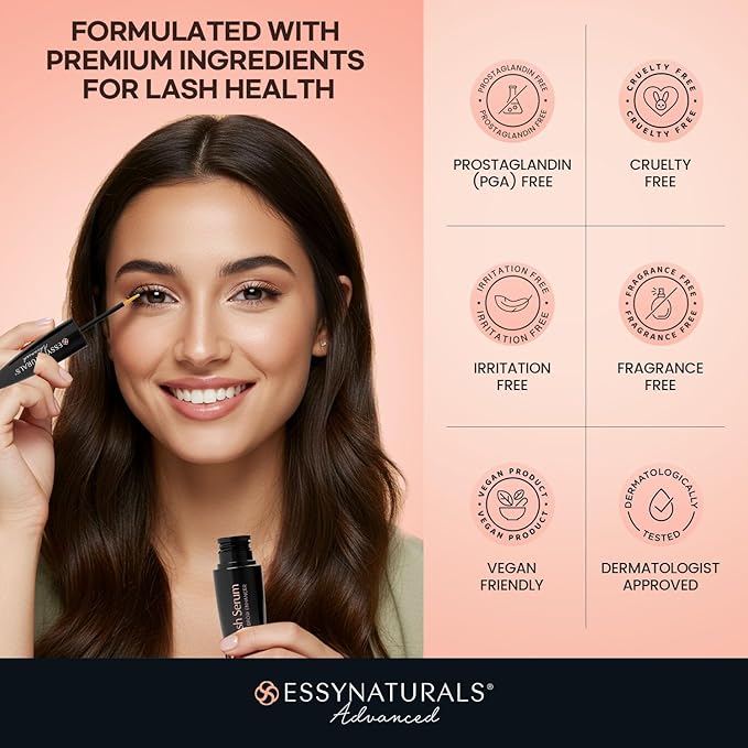 Essynaturals Eyelash Growth Serum, Premium Eyelash Serum, Lash Serum For Eyelash Growth, Eyelash Serum To Grow Lash, Irritation Free Lash Growth Serum