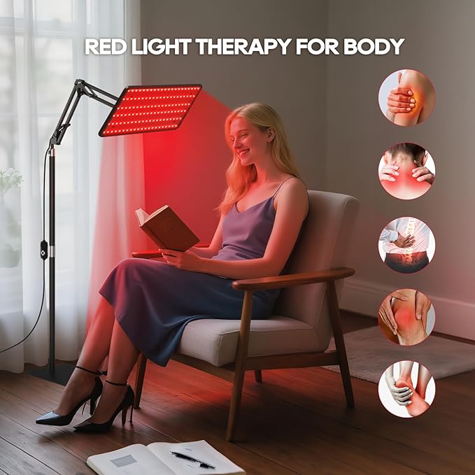 Red Light Therapy for Body and Face, 120 LED 660nm 850nm 940nm Infrared Redlight-Therapy Lamp Device with Glasses，Large Panel and Stable Stand at Home, Idea Gift for Women Mom